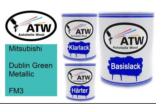 Mitsubishi, Dublin Green Metallic, FM3: 1L Lackdose + 1L Klarlack + 500ml Härter - Set, von ATW Autoteile West.